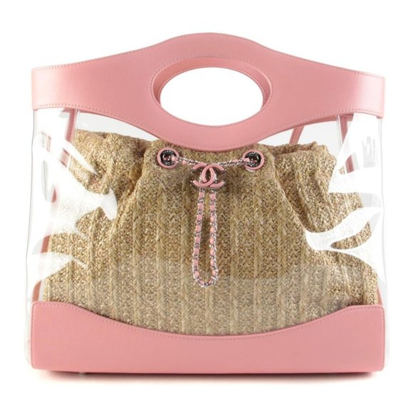 ✧ CHANEL pink leather, PVC & straw tote bag - Picture 2 of 14